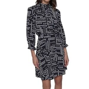 Karl Lagerfeld Paris Dot Print Mock Neck 3/4 Sleeves Dress Womens 16